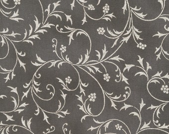 Holiday Flourish Fabric Snow Flower Graphite Swirls Silver quilt cotton sewing material, Listed by the Yard and Half Yard, Robert Kaufman