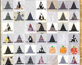 Halloween Haberdashery Quilt Pattern by Melissa Mortenson for Polka Dot Chair, witch hat blocks