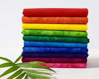 Lot Fat Quarter Batik arc-en-ciel : coton courtepointe couleur lave - Anthology Fabrics