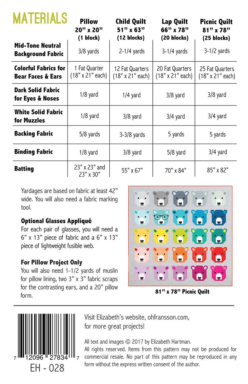 Bjorn Bear Quilt Pattern by Elizabeth Hartman from Oh Fransson Quilts quilt and pillow pattern