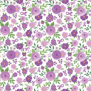 Strength in Lavender Fabric White Floral quilt cotton sewing material, Listed by the Yard and Half Yard continuous cut, Riley Blake Designs image 1