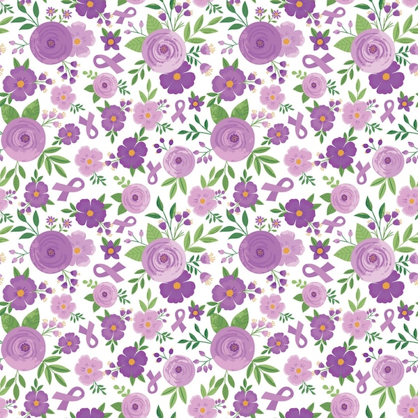 Strength in Lavender Fabric White Floral quilt cotton sewing material, Listed by the Yard and Half Yard continuous cut, Riley Blake Designs