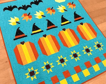 Moonlight Fright Quilt Pattern by Lisa Lund for Shadow Valley Quilts, Halloween quilts, printed quilting and sewing instructions, 52 x 59