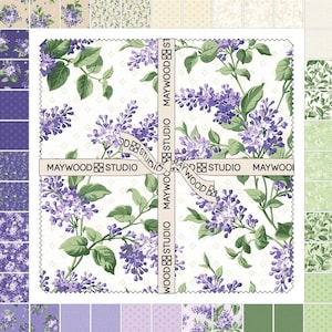 Lilac Lane Fabric Layer Cake Bundle of quilt cotton sewing material by Maywood Studio, 42 fabric squares measuring 10 inches