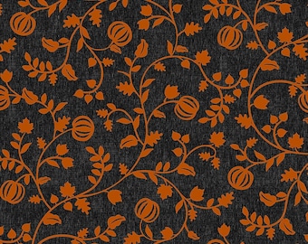 Pumpkin Grove Black Orange Vines Quilting Cotton Fabric by Yard, Halloween Sewing Material, Maywood Studios Fall Harvest Yardage