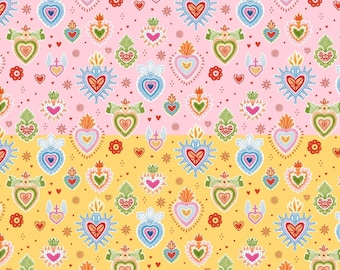 Tissu Fiesta pour courtepointe en coton avec breloques folkloriques, coupe continue par mètre et demi-mètre