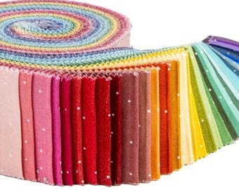 Jelly Roll Fabrics Bundle, Dapple Dot Fabric Rolie Polie quilting cotton precuts, Riley Blake sewing material, 40 rainbow strips