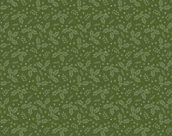Telas navideñas, tela de algodón para acolchar con estampado de menta y acebo, material de costura navideño Marcus, tela de mezcla floral en tonos verdes.