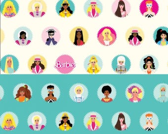 Barbie Fabrics, Barbie World Main quilting cotton fabric by the yard and half-yard, licensed Mattel print, Riley Blake sewing material,