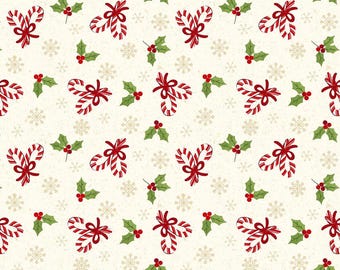 Christmas Fabrics, Peppermint & Pine Multi Candy Cane quilting cotton fabric, Marcus sewing material, holiday crafting, Lamb Farm Designs