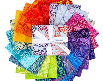 Batiks Fabric Fat Quarter Bundle Swirl the Rainbow quilt cotton sewing material, 24 pieces
