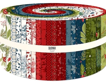 Jelly Roll Fabric Bundle, Holly Jolly Calico quilting cotton precuts, Christmas sewing material, 42 strips, Amelia Designs Blank Quilting