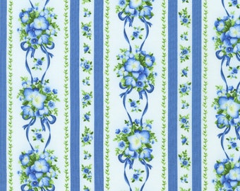 Flowerhouse Fabric Sara Blue Stripes quilt cotton sewing material, Listed by Yard and Half Yard continuous cut, Debbie Beaves Robert Kaufman