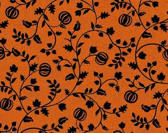 Pumpkin Grove Orange Black Vines Quilting Cotton Fabric by Yard, Halloween Sewing Material, Maywood Studios Fall Harvest Yardage