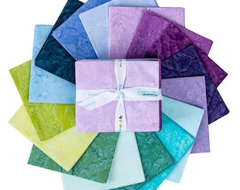 Expressions Batiks Fat Quarter Fabric Bundle Misty Meadows quilt cotton sewing material, 16 pieces