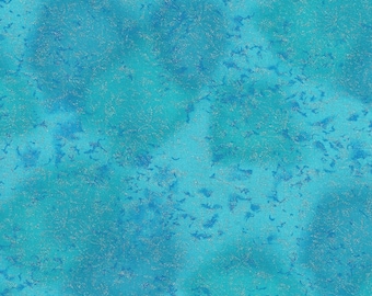 Tissu pour courtepointe Fairy Frost, turquoise, argent pailleté, matériel de couture par mètre et demi-mètre