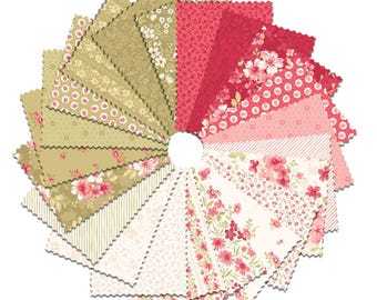 Charm Pack Fabric Bundle, Elizabeth floral quilting cotton sewing material, 42 five-inch squares