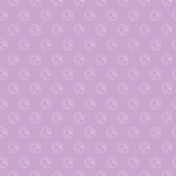 Barbie Girl Fabric Lilac Logo Dot quilt cotton lavender sewing material, Listed by the Yard and Half Yard continuous cut, Riley Blake