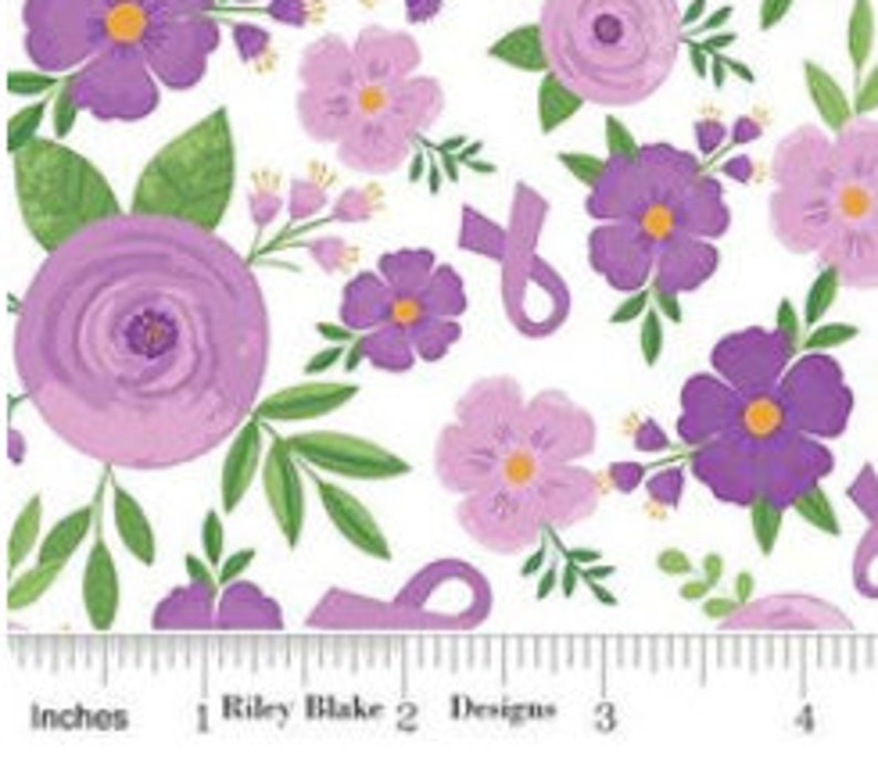 Strength in Lavender Fabric White Floral quilt cotton sewing material, Listed by the Yard and Half Yard continuous cut, Riley Blake Designs image 7