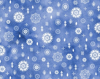 Indigo Splash Fabric Blue Medallion Ditsy quilt cotton sewing material, Listed by the Half Yard continuous cut, Dina June for Wilmington