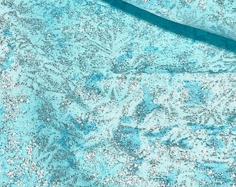 Fairy Frost Fabric Aqua Silver Glitter quilt cotton sewing material by the yard and half-yard