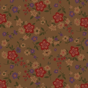 Ginger Grove Fabric Coffee Floral quilt cotton sewing material by Nancy Rink, Listed by the yard and half yard continuous cut, Marcus