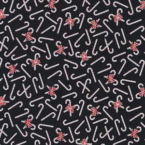 Holiday Charms Fabric Onyx Candy Canes Silver quilt cotton sewing material, listed by the yard and half yard continuous cut