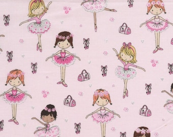 Pink Little Ballerina Fabric with Glitter quilt cotton sewing material, Listed by the Half Yard from Timeless Treasures