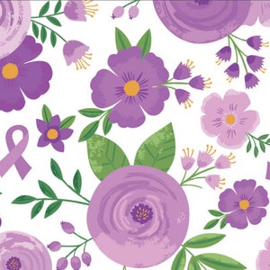 Strength in Lavender Fabric White Floral quilt cotton sewing material, Listed by the Yard and Half Yard continuous cut, Riley Blake Designs image 3