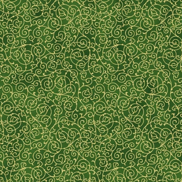 Holiday Elegance Fabric Hunter Gold Swirl by Hoffman, Priced by the Yard & Half Yard, continuous cut, Christmas quilt cotton sewing material