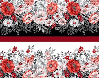 Floral Fabrics, Scarlets Treasure Border Stripe quilt cotton fabric by the yard and half-yard