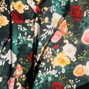 Pins and Needles Fabric Emerald Floral quilt cotton sewing material, Listed by the yard and half yard continuous cut, Hoffman Fabrics