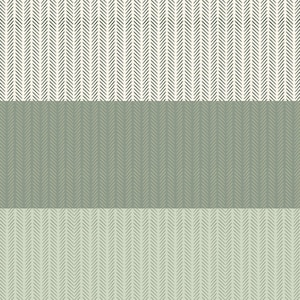 May include: A seamless pattern design featuring three horizontal bands with a herringbone pattern. The top band is off-white with dark gray lines, the middle is sage green, and the bottom is a lighter green.