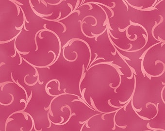 Flower Festival Fabric Pink Blush Swirling Vines by Benartex Studio, Priced by the Half Yard, quilt cotton sewing material, continuous cut
