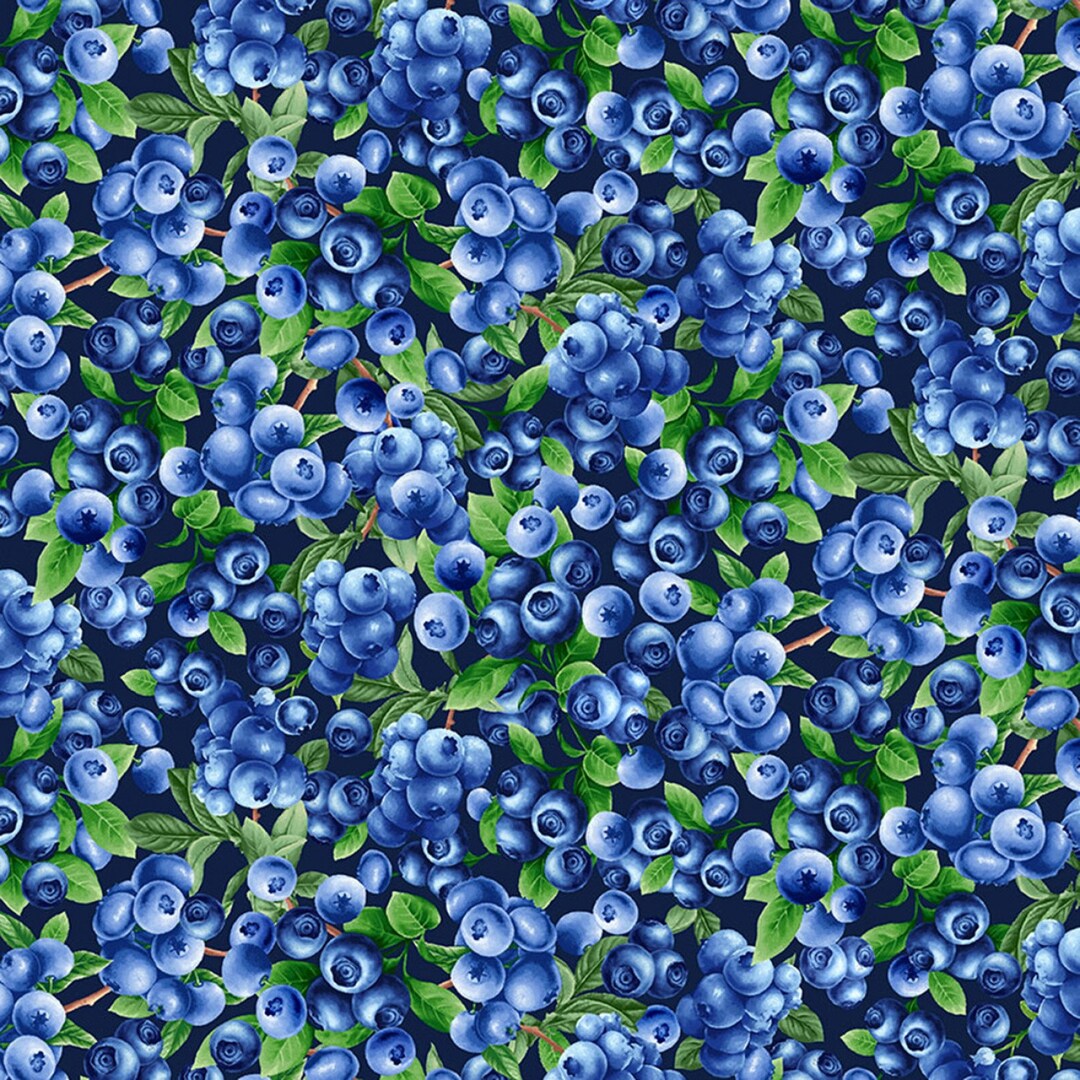 Blueberries Bush Fabric Blueberry Delight by Timeless Etsy