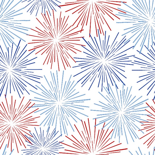 One Nation Fabric White Fireworks quilt cotton sewing material, Listed by the Yard & Half Yard continuous cut, Jessica Mundo for Henry Glass