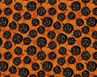 Frightful Night Fabric Orange Pumpkin Toss quilt cotton sewing material, Listed by the Yard and Half Yard continuous cut, Wilmington Prints