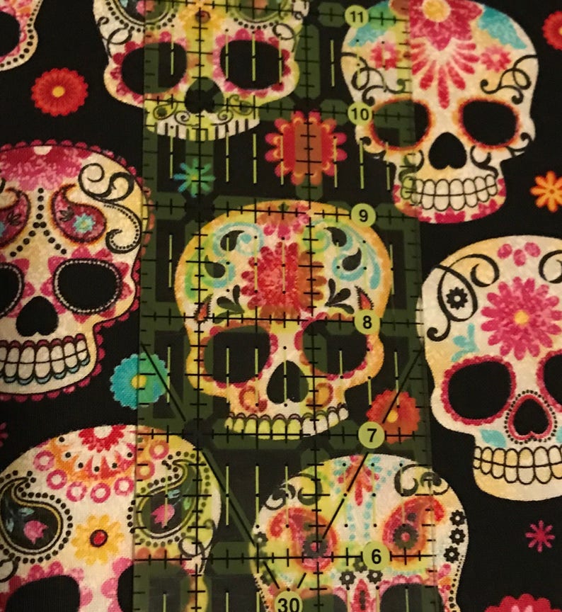 Sugar Skulls Day of the Dead Black Fabric Day of the Dead Kitty Fabric Collection for Timeless Treasures Priced by Half Yard Increments