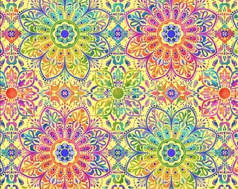 Tissu Butterfly Boutique Tissu pour courtepointe, médaillons jaunes, matériau de couture en coton par mètre et demi-mètre