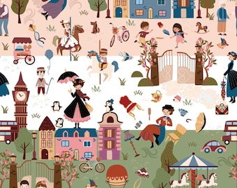 Mary Poppins Fabric Spoonful of Sugar Cherry Tree Lane quilting cotton by the yard/half-yard