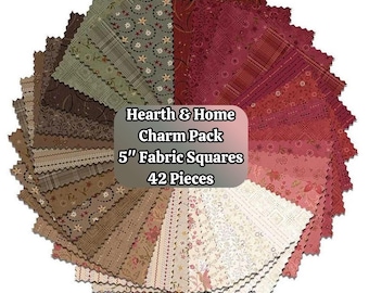 Hearth & Home Charm Pack Fabric Bundle, classic quilting cotton fabrics, Janet Nesbitt sewing material, 42 squares, Henry Glass cloth