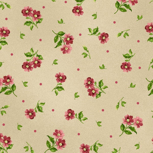 Lexington Fabric Tiny Flowers Tan Floral quilt cotton sewing material, Listed by the Yard and Half Yard continuous cut, Timeless Treasures