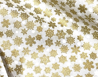 Holiday Charms Fabric Ivory Snowflake Gold Metallic quilt cotton material by the yard and half-yard