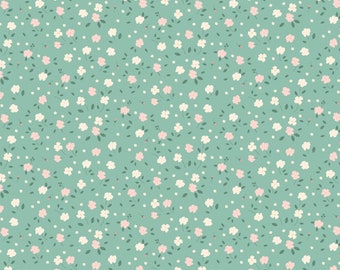 At First Sight Fabric Seafoam Blossoms quilt cotton sewing material, Listed by the Half Yard continuous cut, Dani Mogstad for Riley Blake