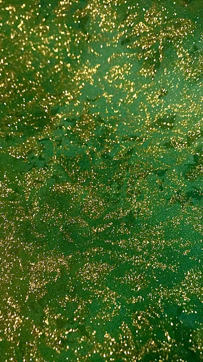 Fairy Frost Fabric Evergreen Gold Glitter quilt cotton sewing material, Listed by the Yard and Half Yard continuous cut, Michael Miller image 1