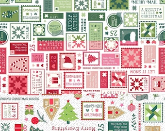Quilty Little Christmas Fabric Mail quilting cotton sewing material by the yard and half-yard