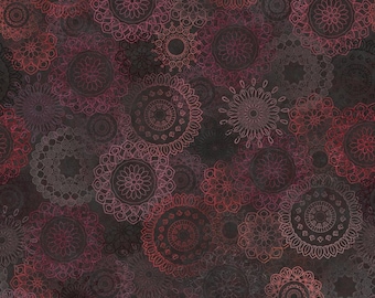 Operetta Fabric Black Maroon Lace Flowers quilt cotton sewing material by the yard and half-yard