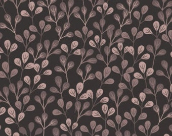 Shinrin Yoku Fabric Dark Earth Leaves quilt cotton sewing material, Listed by the Yard and Half Yard continuous cut, Lewis and Irene Fabrics