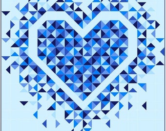 Patrón de edredón de corazón explosivo de Slice of Pi Quilts, folleto de patrones de papel, triángulos medio cuadrados, patrón de costura moderno