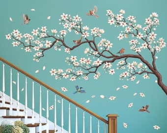 DECOWALL SG4-2317 Oriental Flower Tree Wall Stickers